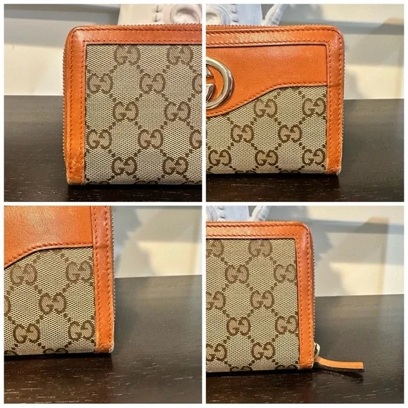 Gucci GG Canvas Zip Around Wallet Brown & Orange Leather Authentic - Picture 12 of 12